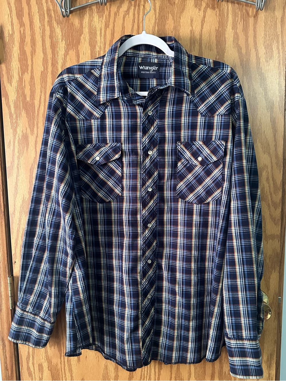 Wrangler Plaid Long Sleeve Western Shirt with Pearl Snaps Size XL